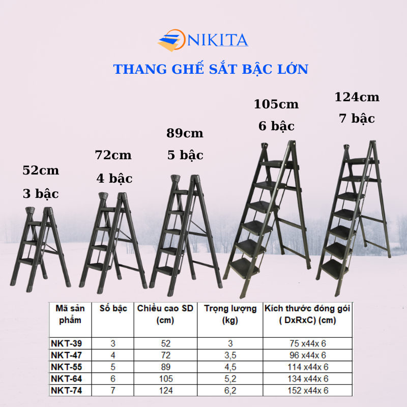 Các mẫu thang ghế khung sắt chữ A gấp gọn NIKITA