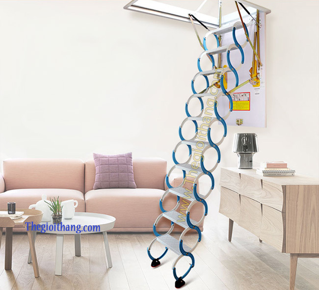 Cầu thang ốp trần, gác xép, thông minh - Ảnh 4