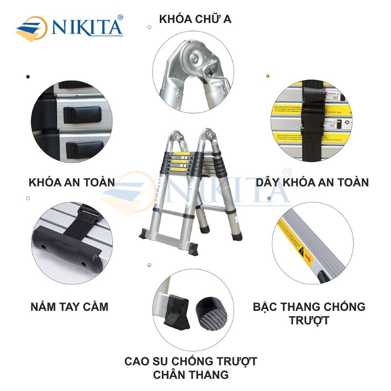 Chi tiết chân thang với thanh ngang và cao su chống trượt