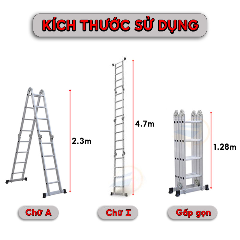 Kích thước thang nhôm gấp 4 khúc NKT-A404 & T404