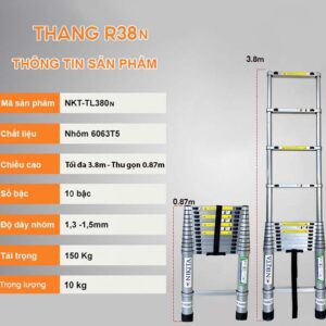 Thang Nhôm Rút Đơn NIKITA NKT-R38N