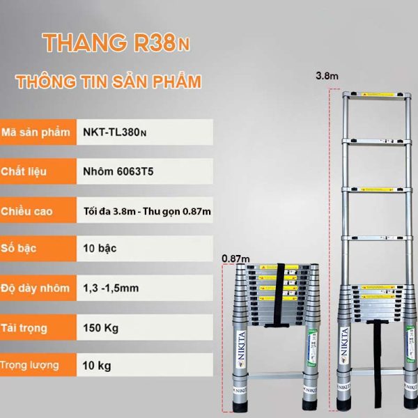 Thang Nhôm Rút Đơn NIKITA NKT-R38N - Ảnh 9