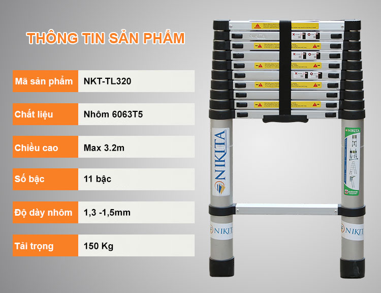 Thang nhôm rút thẳng tiện lợi Nikita NKT-TL320